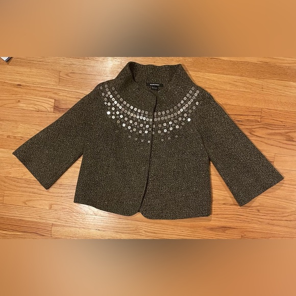 Ellen Tracy Wool Embellished Swing Coat Holiday Jacket - Picture 6 of 14